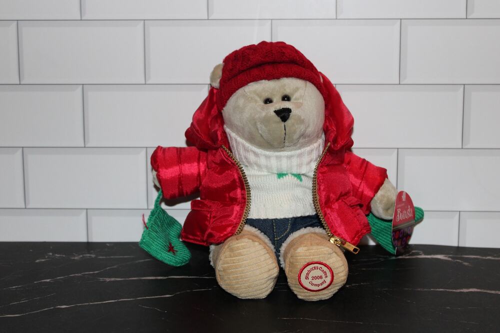 Starbucks 2006 Holiday Bearista Plush Teddy Bear Red Puffer Christmas